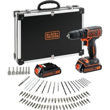 BLACK+DECKER Perceuse Visseuse Sans Fil 18 V Li-Ion avec Chargeur BDCDC18BAFC-QW avec 80 Accessoires, 2 Batteries 1,5 Ah, 1 Coff (1/4)