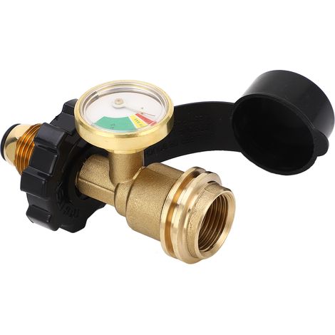 Compteur GPL de type américain avec manomètre, adaptateur QCC fileté pour interface de bouteille de gaz standard nord-américaine, raccord en cuivre, adapté aux bouteilles de gaz de 5 à 100 lb. (1/5)