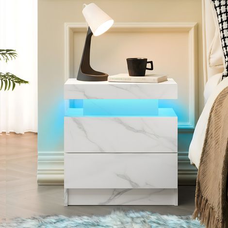 Comodino LED con 2 cassetti, vano aperto, bianco opaco DESVIAE (1/5)