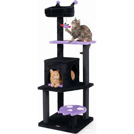 Arbre a Chat Noir 144 cm Style Gothique avec Plateforme Fantôme Griffoir Chaton Multi-Niveaux avec Condo, Coussin Lavable, Jouet Suspendu, Violet (1/5)