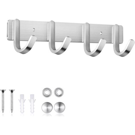 Appendiabiti da parete, 4 ganci da parete in acciaio inossidabile, gancio per asciugamani da parete avvitabile per camere da letto, bagni e cucine, 28 cm