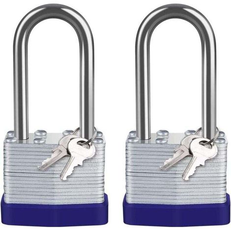 Enowelir Pack de 2 Cadenas de Sécurité Extérieur en Acier Laminé 40mm Étanches avec Longue Anse Haute Résistance (1/4)