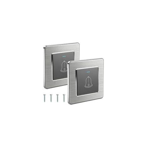 Gris,Lot de 2 boutons de sonnette - 86 x 86 mm - Avec vis - Pour porte d'entrée - Bouton de sonnette extérieur - 220 à 250 V - Interrupteur encastré -