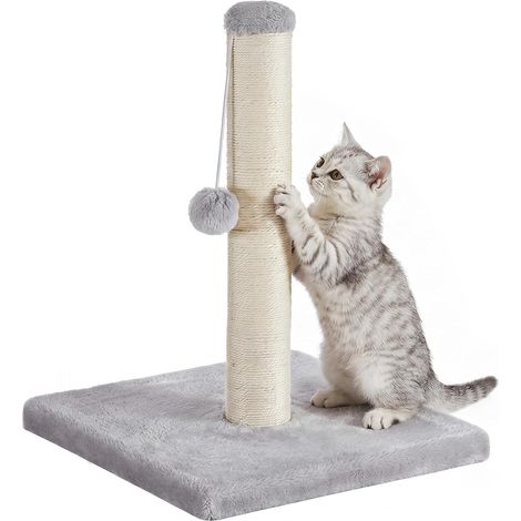 Arbre à chat en sisal naturel, 44 cm de haut, avec base stable et jouets, 40 x 40 x 44 cm, gris clair, convient aux petits chats. (1/3)