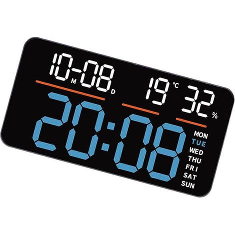 Horloge de bureau murale, chiffres extra-larges, mouvement silencieux, affichage de la température à distance, décoration de table de chevet/salon, disponible en plusieurs couleurs, boîtier noir, abat (1/5)