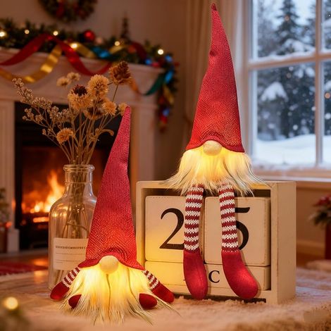 Bseical 2 Figurines de Lutin de Noël, Ornements de Noël, Décoration de Noël Maison, Style Américain (Rouge) (1/5)