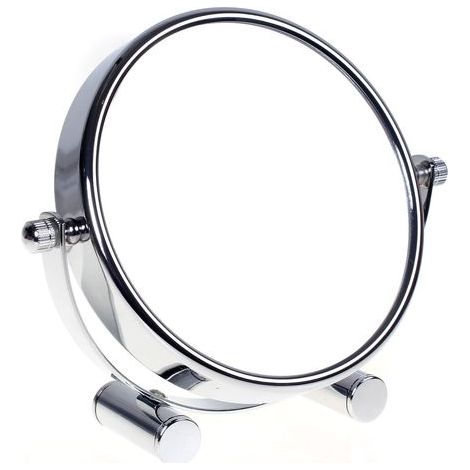 freistehender Kosmetikspiegel, 7-fache Vergrößerung, 360° drehbar, verchromtes Metall, Ø 15,3 cm, für Badezimmer (1/5)
