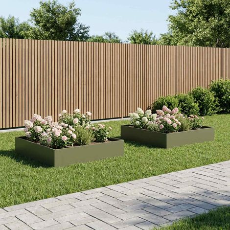 vidaXL Macetero de Jardín 2 uds. Verde oliva 100 x 100 x 20 cm (1/5)