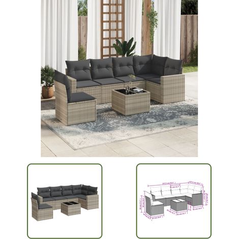 vidaXL Salon de jardin avec coussins 7 pcs gris clair résine tressée (1/3)