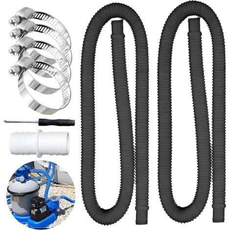2Pcs tuyau piscine 32mm, avec 4 Clips de Sécurité Métalliques, 150cm Tuyau de Rechange pour Piscine, pour d'aspiration et Tuyau de Pompe, Noir (1/5)