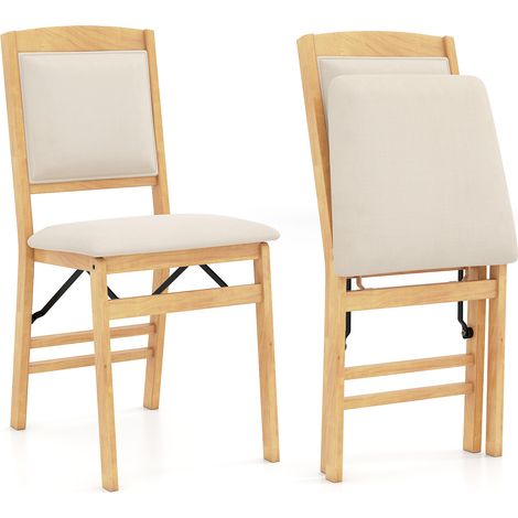 COSTWAY 2 Pack Folding Dining Chairs Foldable Chairs with PVC Padded Seat-Beige (1/5)