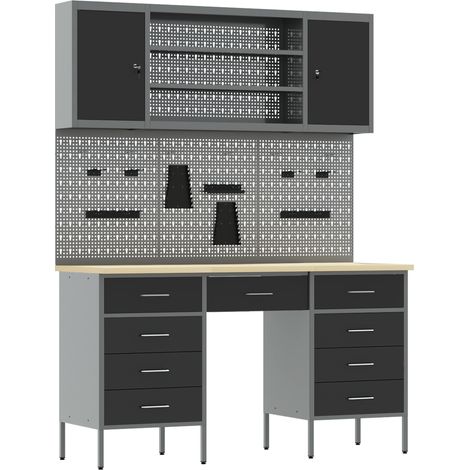 Werkbank 7 stk. Schwarz Ingenieure Holz und Stahl vidaXL
