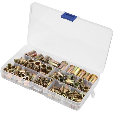 150 écrous à sertir aveugles filetés à tête plate en acier au carbone M3/M4/M5/M6/M8/M10/M12 (1/5)
