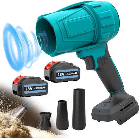 Soffiatore per foglie senza fili, soffiatore elettrico per polvere, soffiatore portatile con 2 batterie da 5500 mAh, compatibile con batterie Makita, per pulizia del patio, asciugatura, campeggio, bol
