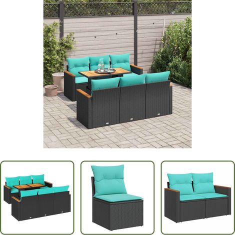 Terrassensofa - 7-tlg. Garten-Sofagarnitur mit Kissen Schwarz Poly Rattan (1/5)