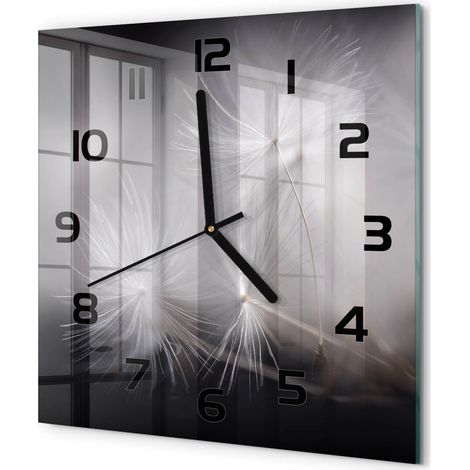 Horloge Murale Carrée Déco Salon Verre Trempé Silencieuse Design Contemporain Graines de pissenlit 30x30 cm (1/5)