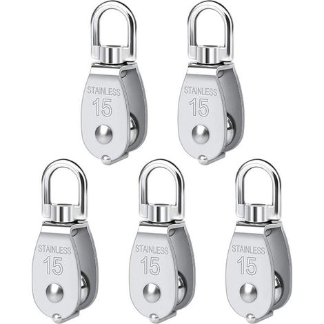 Stück 15 mm Einzel-Umlenkrolle Edelstahl-Umlenkrolle Heberolle Flaschenzug Tragkraft 35 kg - Silber (1/4)