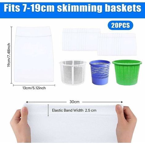 Confezione da 20 calze filtranti per skimmer da piscina, rete filtrante per cestello da piscina, accessori per piscina, filtro fine, calze grandi per la rimozione di fanghi, foglie, muschio e polline. (1/4)