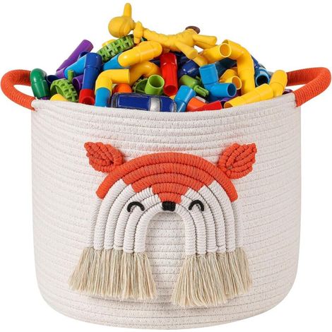 Bardusch-Panier en corde de coton avec décoration 3D renard, orange, pour jouets, couvertures ou linge (1/4)