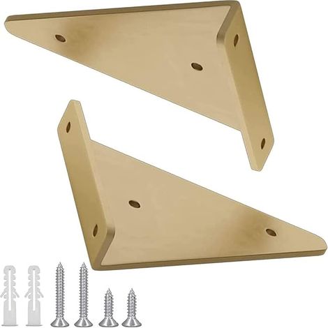 2 Pieces Triangle Metal Brackets, Triangle Shelf Brackets, Floating Brackets, Triangle Mounting Brackets, with Mounting Accessories, for Storage Shelf, Kitchen Support (Oro) (1/5)