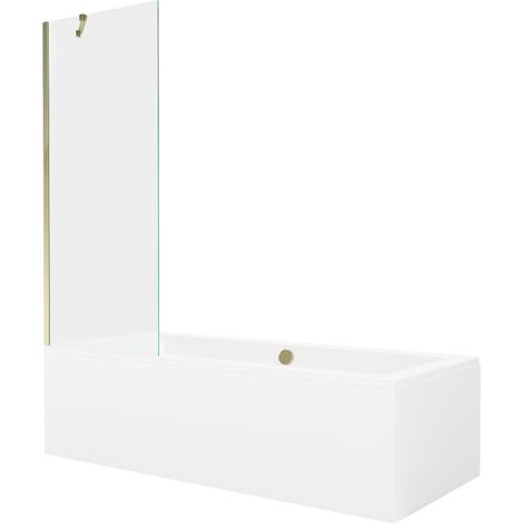 Baignoire rectangulaire Mexen Cube 180 x 80 cm avec habillage et paroi 1 volet 70 cm, transparent, doré - 550518080X9507000050 (1/5)