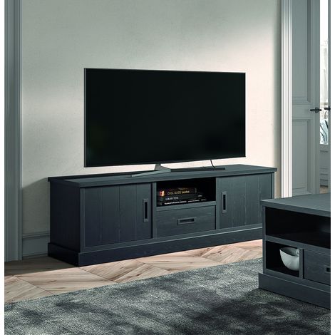 Meuble TV moderne noir 166 cm Raphie (1/5)