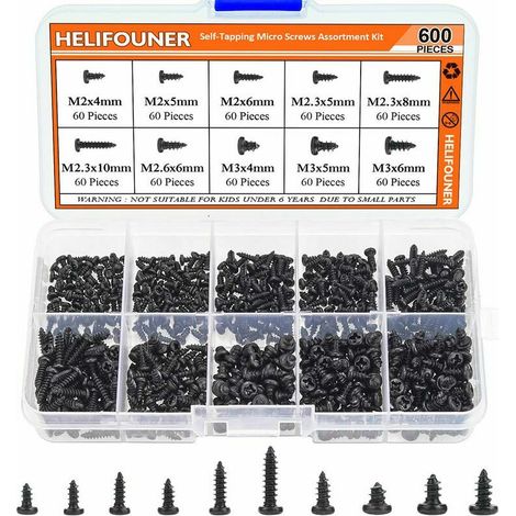 Kaelt - 600pcs dans la boîte noire en acier au carbone micro tête ronde / tête ronde croix petite vis auto - taraudeuse (1/5)