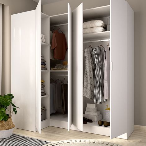 Armario Grande Woodbury, Ropero Modular, 5 Estantes, Barra Colgador, 91x184h cm Blanco (1/5)
