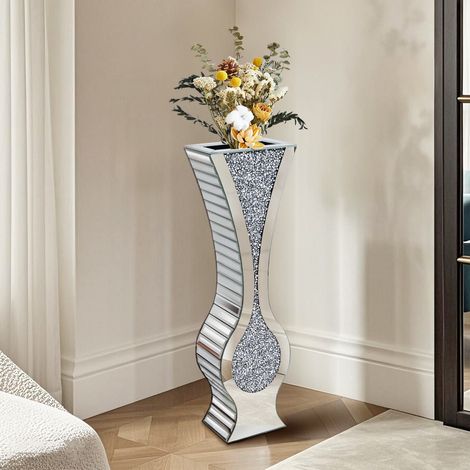 27 inch High Mirror Floor Vase Large Standing Crushed Diamond Vase Home Office
