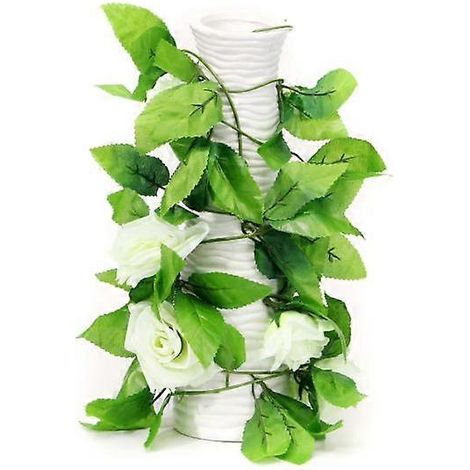 Guirlande de roses artificielles de 2,4 m (8 pieds) avec feuillage et fleurs grimpantes, idéale pour la décoration de la maison, d'un mariage, d'une fête ou d'un jardin.blanc, vert (1/5)