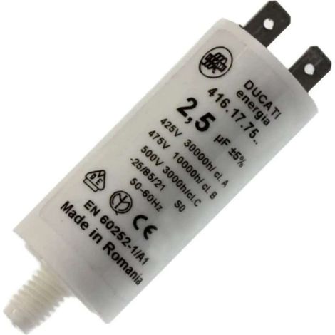 Cyclingcolors – Condensateur de démarrage 2,5µF 450V – Ø25mm longueur 55mm – Fixation M8 – Tolérance ±5% – Pour moteurs et ventilateurs
