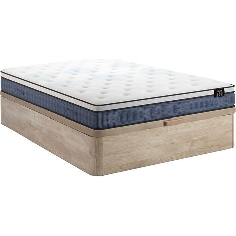 Ensemble 160 x 200 cm sommier coffre naturel clair + matelas ressorts ensachés 7 zones et accueil gel à mémoire de forme ép.23cm - VARNO de YSMÉE (1/5)