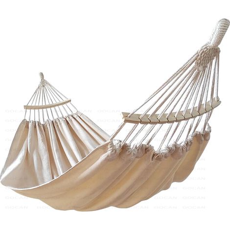 Hängematte für 2 Personen, 220 x 150 cm, Gesamtlänge: 330 cm, Tragkraft: 300 kg, aus Canvas und Baumwolle, für den Außenbereich, Garten, Innenbereich, Kinder, Balkon, rot, mit Spreizstange