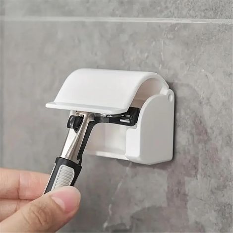 Organiseur de salle de bain Essentials pour rasoir, brosse à dents pour douche, gain de place, facile à installer, blanc (1/4)
