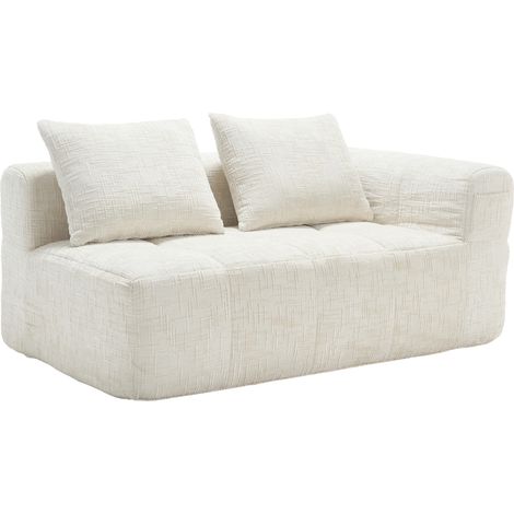 Sofá de 2 plazas en chenilla beige, sin montaje, con cojín y bolsillos laterales MODENUIT (1/5)