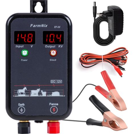 8KM Electric Fence, Electric Fencing for Livestock, Electric Fence Electrifier, High Power, 12V 1.0J Protection for the Protection of Farm Animals, Poultry (1/5)