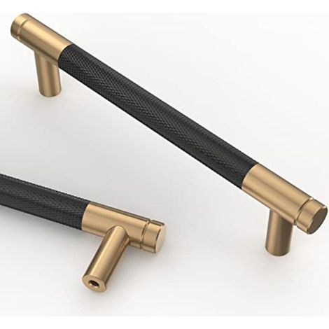 10 maniglie per mobili da cucina nere e oro da 128 mm in lega dorata con viti, per uffici, cassetti e armadi. (1/5)