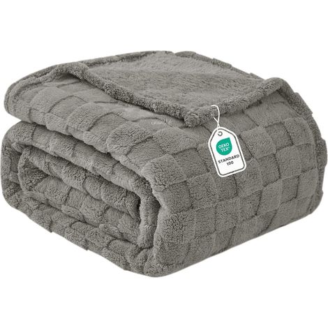 Plaid Canapé Grand 130x150 cm - Couverture Polaire Douce et Chaud à Carreaux pour Toutes Saisons - Hiver Automne Printemps - Décoration Salon(Gris) (1/5)