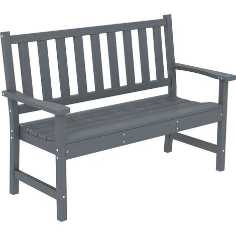 Banc de jardin plastique 2 places avec accoudoirs et dossier. Mobilier extérieur résistant aux intempéries, idéal pour terrasse et balcon