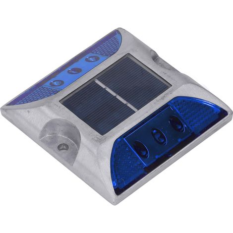 Borne lumineuse solaire pour allée, marche, trottoir, escalier extérieur, étanche IP68, lumière bleue, en alliage d'aluminium moulé, pour balisage routier extérieur, lumière bleue (1/5)