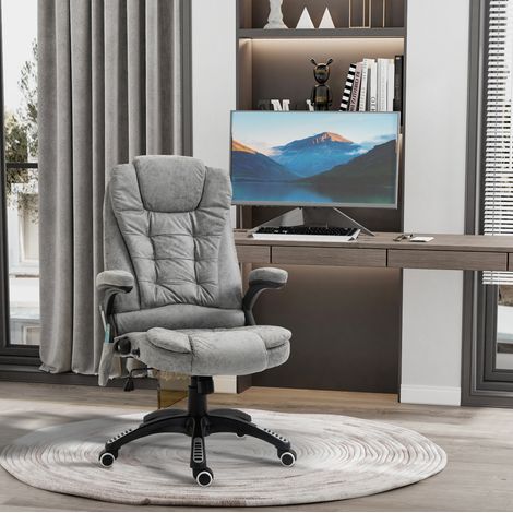 Fauteuil de bureau 68x72x110-120 cm gris en polyester avec massage, chauffage, hauteur réglable et dossier inclinable (1/4)