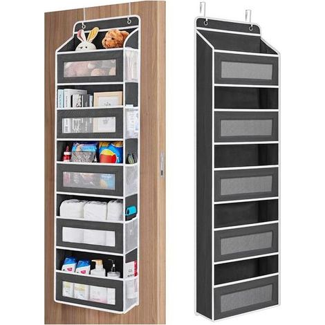 Rangement de porte : 5 étagères, boîte de rangement suspendue, 5 poches de grande capacité, conception inclinable, limite de poids de 20 kg rangement derrière la porte. (1/5)