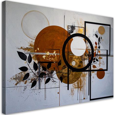 Tabelau sur Toile, Cercles abstraits orange et feuilles,45x30 (1/4)