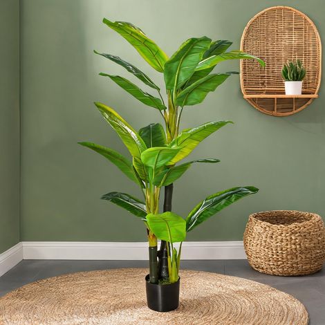 Bananier artificiel réaliste 150 cm en pot avec ciment vert noir (1/5)