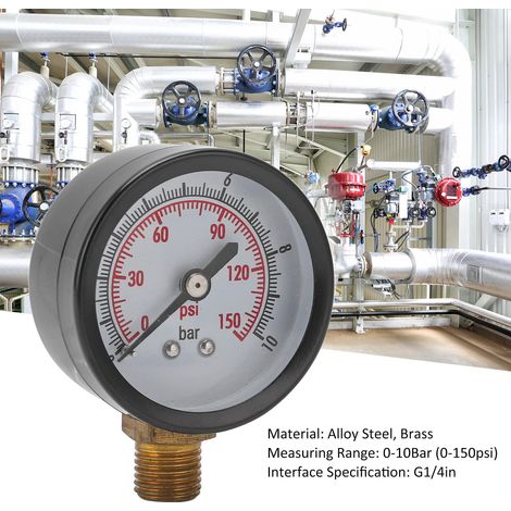 Jeffergarden Manomètre Vertical Manomètre Liquid Monitoring Mesure 010 Bar 0150 Psi Connexion G1/4in (1/5)