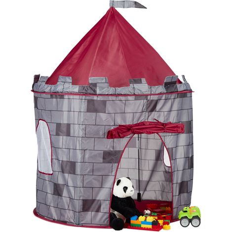 Relaxdays Knight’s Castle Play Tent, Medieval Playhouse for Boys, Ages 3 and Up, HxWxD: 125 x 105 x 105 cm, Grey