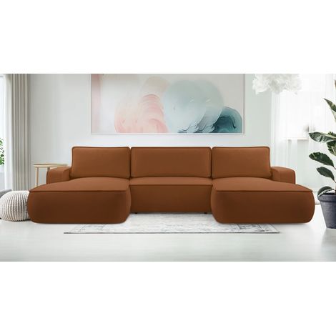 AX LIVING Ablia Sofa U-Form mit Schlaffunktion Ziegelrote 364 cm breit