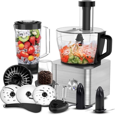 Multifunctional Food Processor, 1100 W Food Processor, Mixing Bowl 3.2 L, Multifunctional Chopper, 1.5 L Mixer, Coffee Grinder, Silver (1/5)