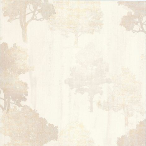 Textured Vinyl Wallpaper Cream Beige Tree Silhouette Woodland Feature Wall (1/4)