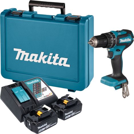 Taladro atornillador de percusión a batería Makita DHP 485 RTE de 18 V, 50 Nm, sin escobillas + 2 baterías de 5,0 Ah + cargador + maletín (1/5)